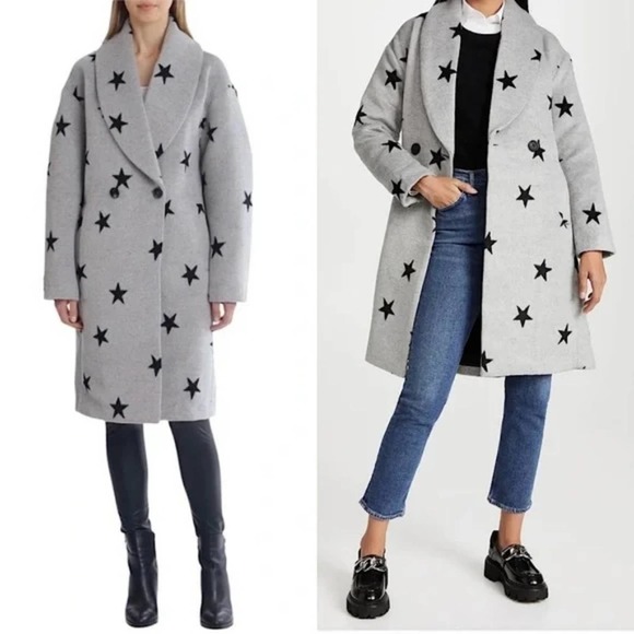 AVEC FILLES Shawl Collar Star Print Oversized Double Breasted Cocoon Coat XL NEW - Picture 4 of 11